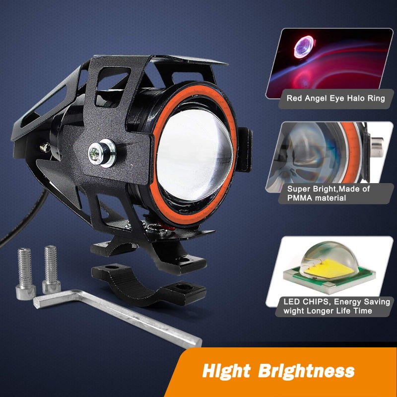 Mosleyz Motorcycle LED Fog Lights U7 Spotlight Daytime Running Lights with Red Angel Eyes Halo Ring and ON/Off Toggle Switch 2-Sets - Image 4